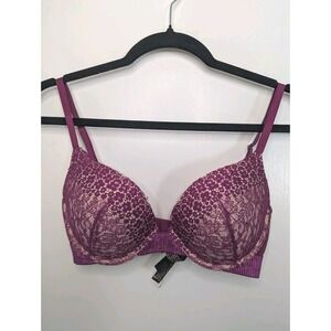 Victoria's Secret Push Up Bra 32D Purple Lace Metallic Shimmer Underwire
